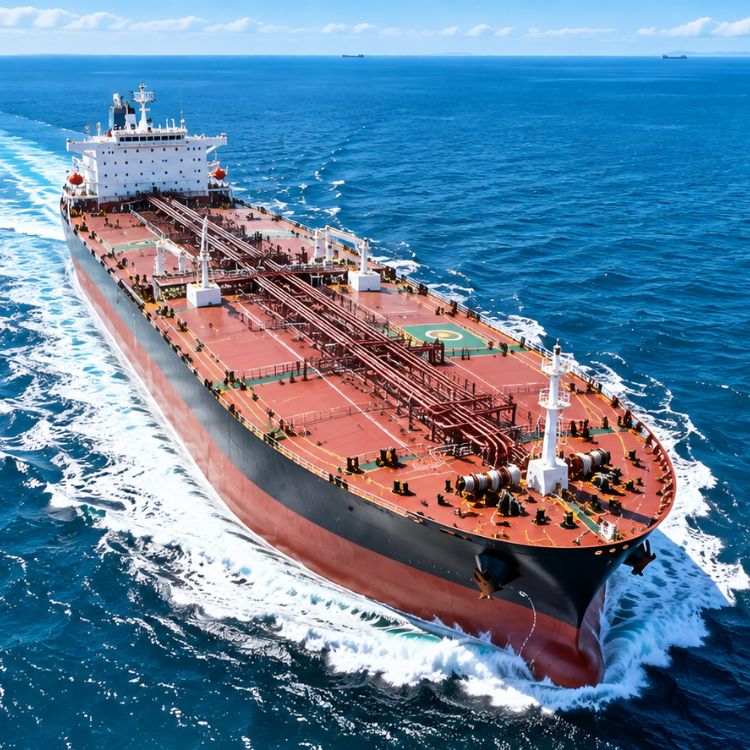 Commercial ocean-going supertanker vessel escorted by harbor tugboats entering port channel - Earnest Marine Gandhidham